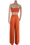 Black Casual Solid Color Patchwork Belted Strapless Sleeveless Two Pieces