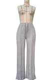 Black Casual Solid Color Draw String Pocket Patchwork Straight Mid Waist Straight Patchwork Bottoms