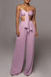 Black Casual Solid Color Patchwork Belted Strapless Sleeveless Two Pieces