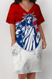 Red Casual The stars American Flag Heart Shaped Print Pocket V Neck Printed Plus Size Dresses