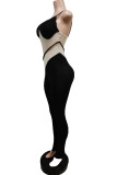 Black Sexy Patchwork Backless Contrast Spaghetti Strap Skinny Jumpsuits