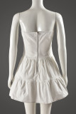 White Celebrities Solid Color Buckle Ruched Patchwork Strapless Strapless Dresses