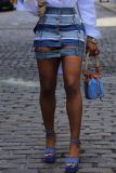 Blue Sexy Patchwork Hollow Out Pocket Buttons High Waist Skinny Denim Skirts
