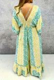 Yellow Casual Leopard Print Patchwork Deep V Neck Plus Size Jumpsuits