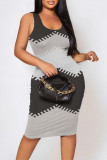 Purple Casual Geometric Print Animal Print Flowers Contrast U Neck Printed Dresses