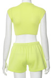 Yellow Sexy Solid Color Patchwork O Neck Sleeveless Two Pieces