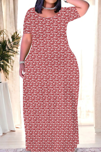 Red Casual Print Patchwork O Neck Straight Dresses