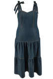 Deep Blue Casual Solid Bandage Backless Spaghetti Strap Long Plus Size Dresses