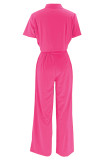 Black Street Solid Patchwork Pocket Turndown Collar Short Sleeve Two Pieces Crop Blouse Tops And Wide Leg Pants Sets