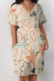 White Casual Geometric Print The stars Pocket V Neck Printed Plus Size Dresses