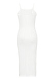 White Celebrities Stripe Backless Slit Patchwork Spaghetti Strap Long Dresses