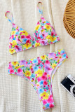Blue Yellow Red Sportswear Print Backless Patchwork Swimwears(With Paddings)