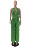 Purple Sexy Casual Solid Bandage Halter Regular Jumpsuits