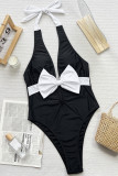 Black Sportswear Bow Decor Swimwears(With Paddings)