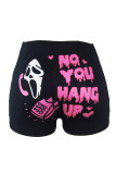 Blue Casual Sportswear Print Basic Skinny High Waist Conventional Positioning Print Shorts