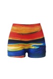 Blue Casual Sportswear Print Basic Skinny High Waist Conventional Positioning Print Shorts