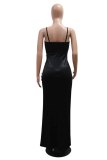 Red Sexy Hot Hot Drilling Patchwork Backless Slit Spaghetti Strap Long Dresses