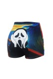 Blue Casual Sportswear Print Basic Skinny High Waist Conventional Positioning Print Shorts