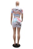 Pink Casual Daily Letter Print Graffiti O Neck Short Sleeve Two Pieces