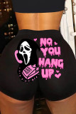Blue Casual Sportswear Print Basic Skinny High Waist Conventional Positioning Print Shorts