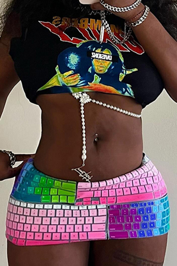Colour Sexy Print Patchwork Skinny Low Waist Conventional Full Print Bottoms