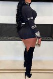 Black Sexy Party Nightclub Hot Drilling Patchwork Half A Turtleneck Skinny Rompers