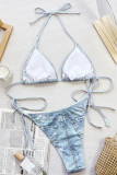 The cowboy blue Sportswear Backless Strap Design Patchwork Swimwears(With Paddings)