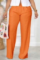 Orange Casual Solid Color Straight High Waist Conventional Solid Color Trousers