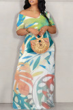 Multicolor Casual Daily Floral Print Pocket Off Shoulder Printed Dresses