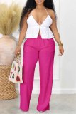 Khaki Casual Solid Color Straight High Waist Conventional Solid Color Trousers