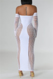 Black Sexy Solid Color Hollow Out See-Through Backless Off Shoulder Long Dresses