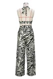 Black Sexy Casual Print Lace Up Backless Halter Sleeveless Two Pieces