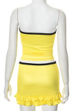 Yellow Sexy Digital Strap Design Patchwork Strapless Sleeveless Two Pieces