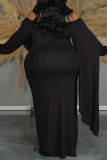 White Casual Solid Color Ruched Patchwork Off Shoulder Long Plus Size Dresses
