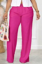 Rose Red Casual Solid Color Straight High Waist Conventional Solid Color Trousers