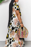 Turquoise Casual Street Floral Print Pocket Contrast V Neck Printed Dresses