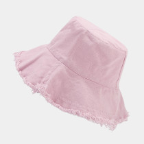 Light Pink Street Solid Color Fringed Trim Patchwork Hat