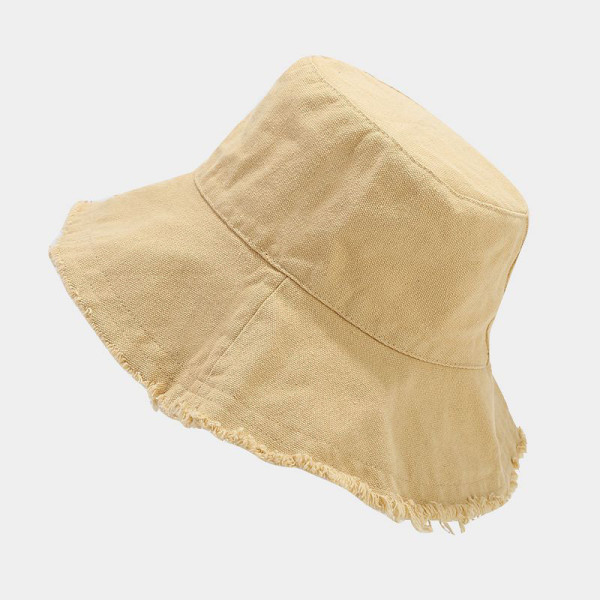 Khaki Street Solid Color Fringed Trim Patchwork Hat