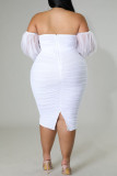 Black Sexy Solid Color Backless Slit Off Shoulder Wrapped Skirt Plus Size Dresses