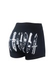 Black Casual Sportswear Print Basic Skinny High Waist Conventional Positioning Print Bottoms