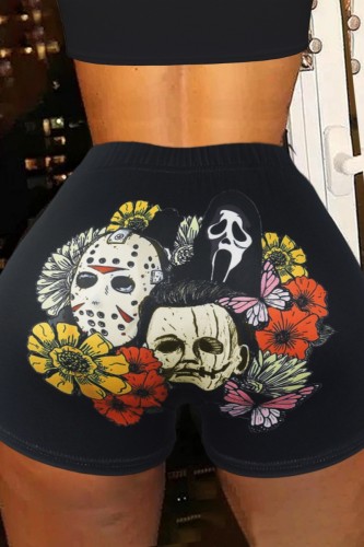 Black Casual Sportswear Print Basic Skinny High Waist Conventional Positioning Print Bottoms