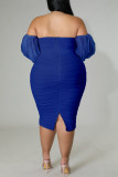 Black Sexy Solid Color Backless Slit Off Shoulder Wrapped Skirt Plus Size Dresses