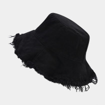 Black Street Solid Color Fringed Trim Patchwork Hat