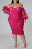 Black Sexy Solid Color Backless Slit Off Shoulder Wrapped Skirt Plus Size Dresses