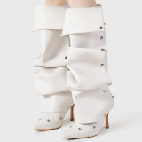 White Casual Buttons Patchwork Pointed Out Door Shoes