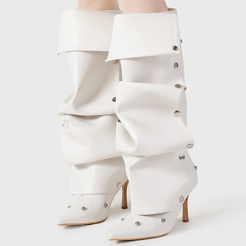 White Casual Buttons Patchwork Pointed Out Door Shoes
