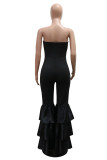 Black Sexy Casual Solid Color Backless Patchwork Strapless Skinny Jumpsuits