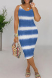 Purple Casual Tie Dye Patchwork Spaghetti Strap Sling Dresses