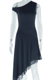 White Celebrities Solid Color Patchwork Irregular Hem Oblique Collar Irregular Dresses