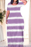 Yellow Casual Tie Dye Patchwork O Neck Straight Dresses